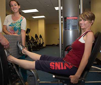 photo of Jennifer Carter and Pernille Urban working out at the Fred G. Shelfer Center in Tallahassee